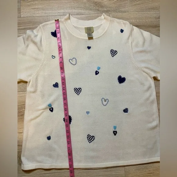 Teddi Woman Ivory Sweater with Blue Heart Embroidery – Size 2X - Picture 8 of 9